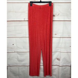 Slinky Brand Pants Women M Tall Orange Wide Leg Pull On Knit Elastic Waist Solid